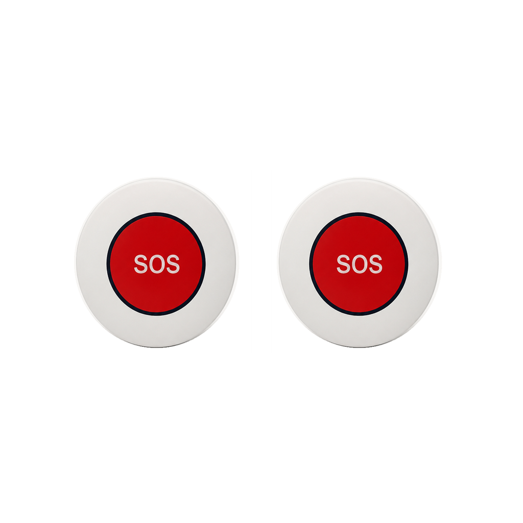 Deux boutons d'urgence ZigBee NéoSOS Comfort sur fond blanc
