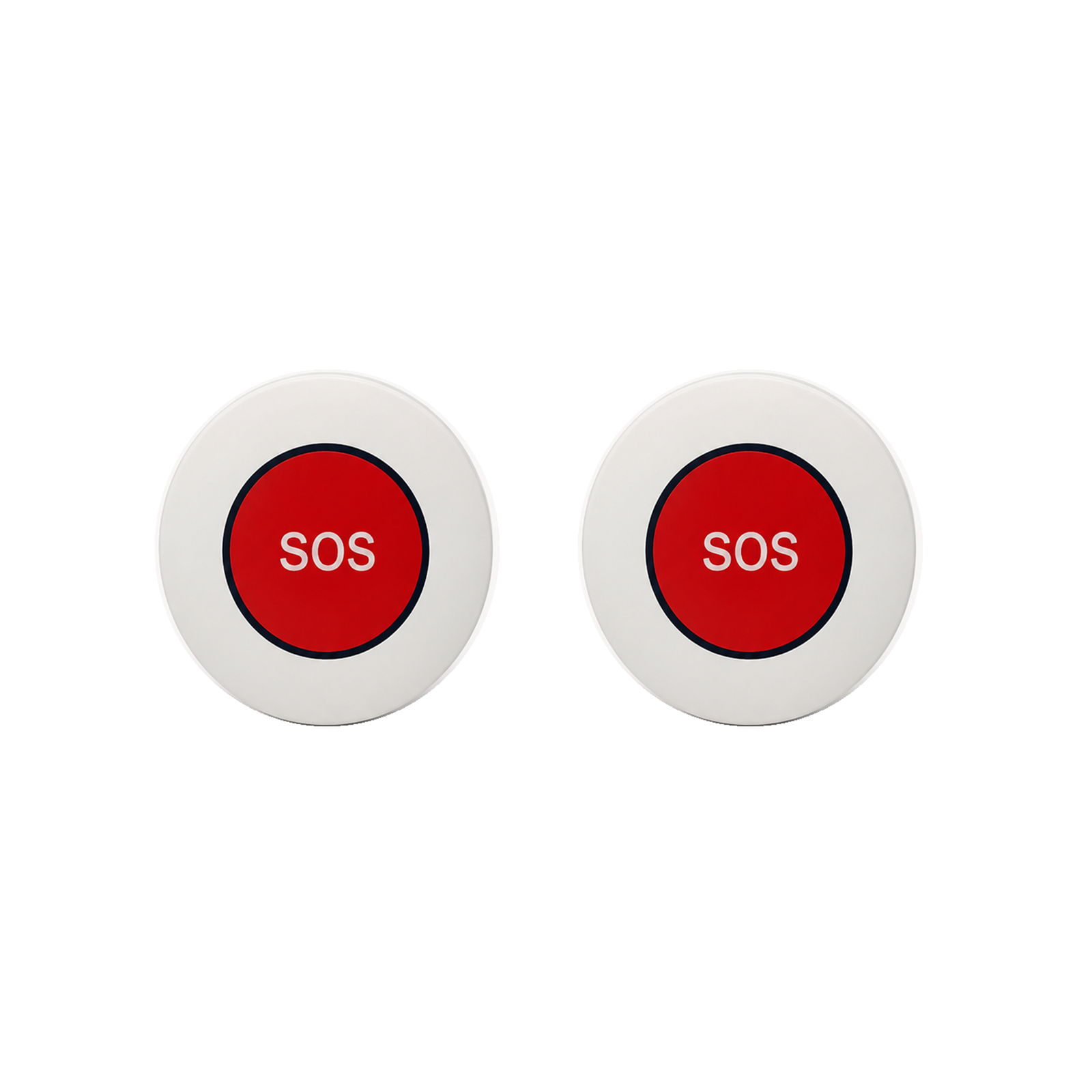 Deux boutons d'urgence ZigBee NéoSOS Comfort sur fond blanc