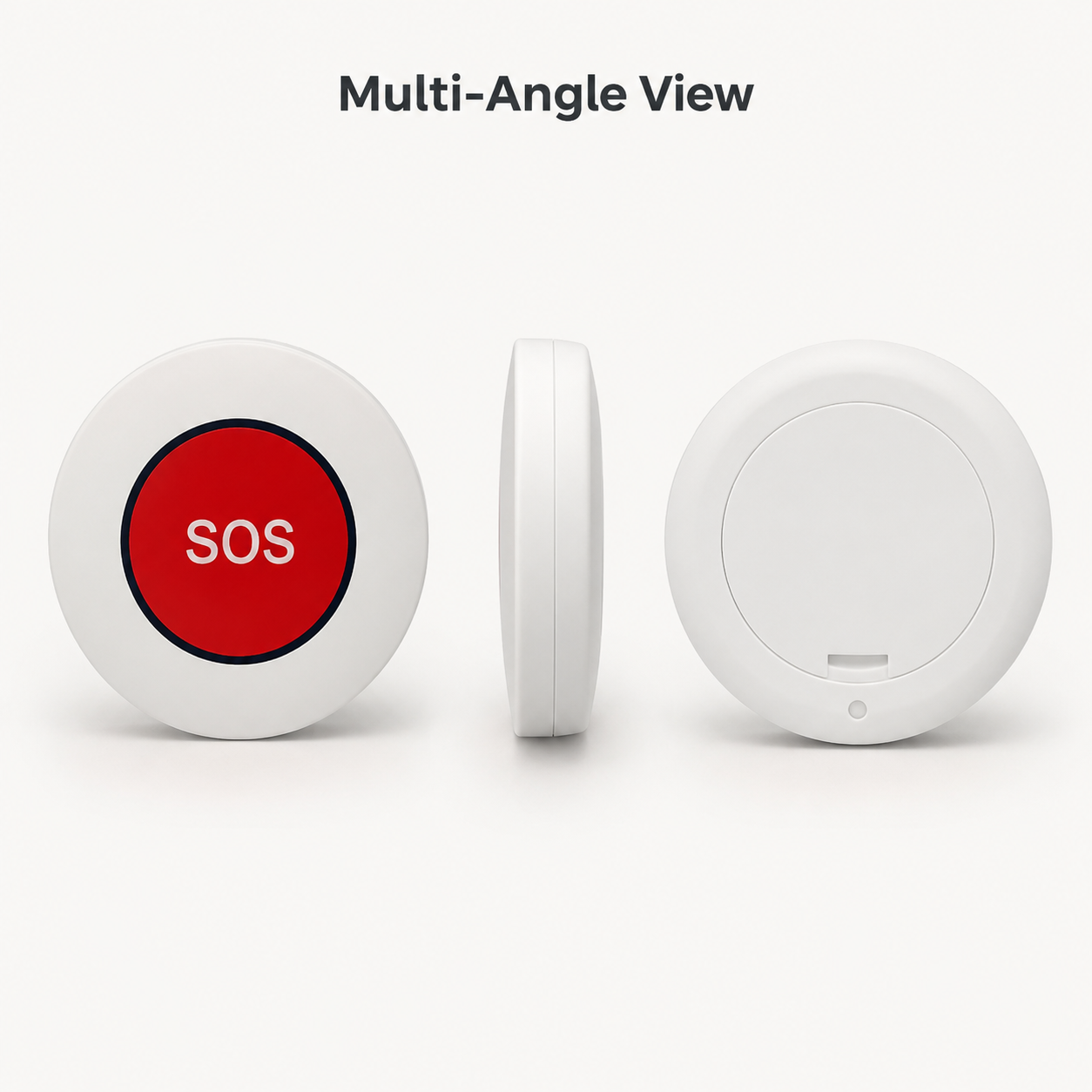 Multi-angle view of round white SOS button