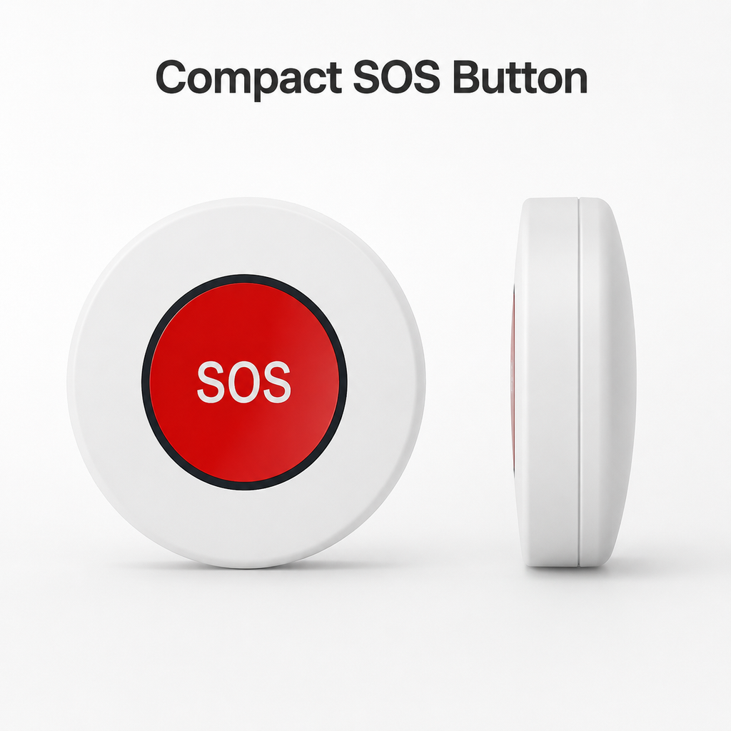 Clean product display detail of round SOS button