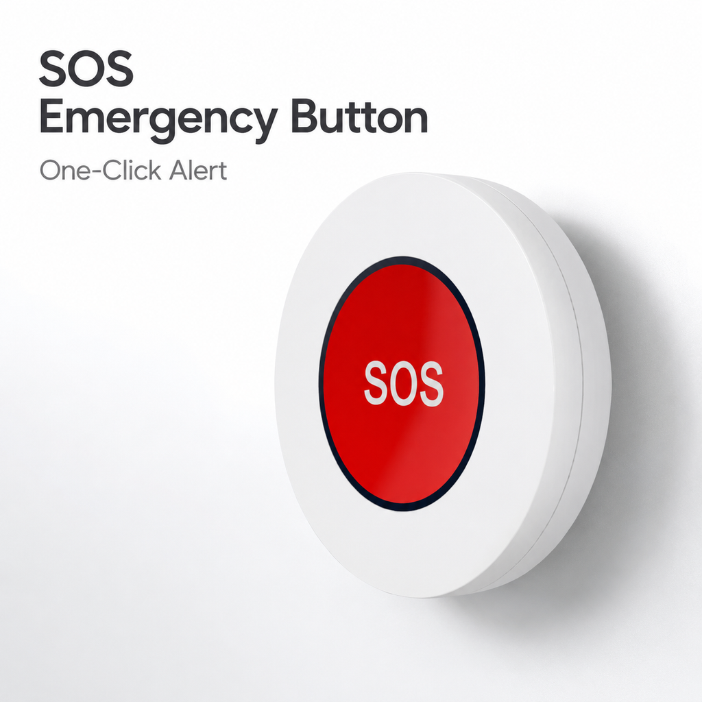 Studio packshot of round ZigBee SOS emergency button