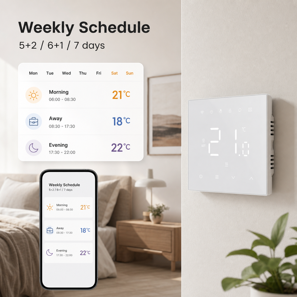 Weekly schedule feature image for the NéoStat Essential Wi-Fi thermostat