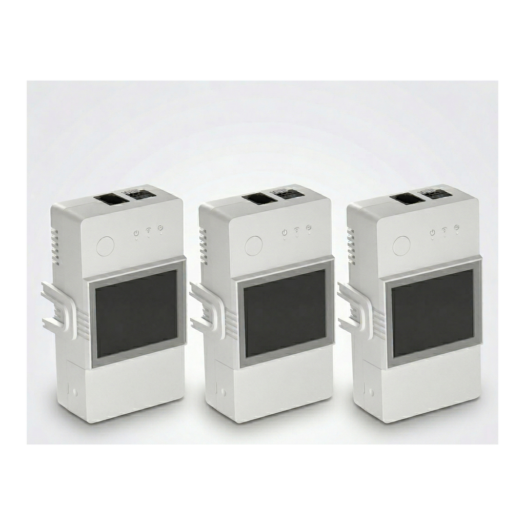 Lot de trois modules NéoStat Pro 16 A sur fond blanc studio