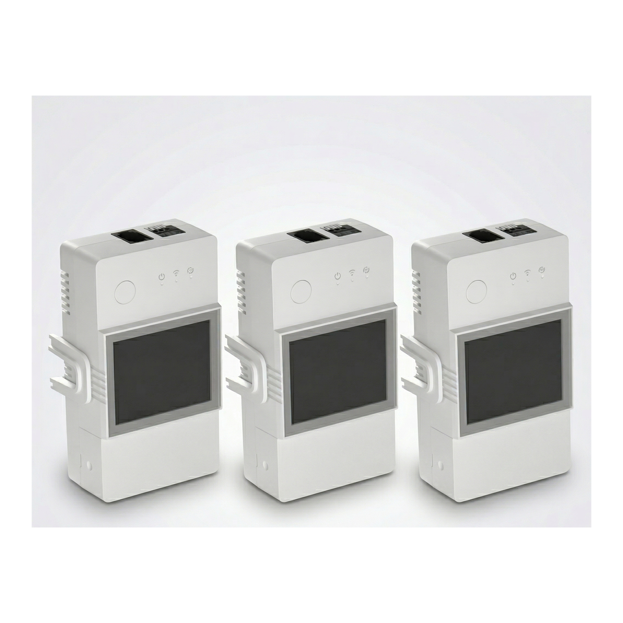 Lot de trois modules NéoStat Pro 20 A sur fond blanc studio