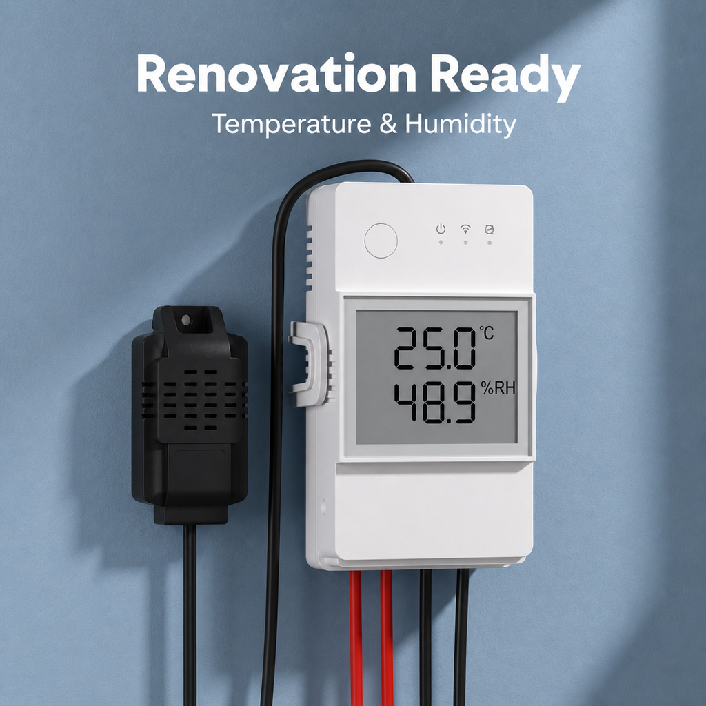 NéoStat Pro installed on a wall with external sensor for temperature and humidity monitoring