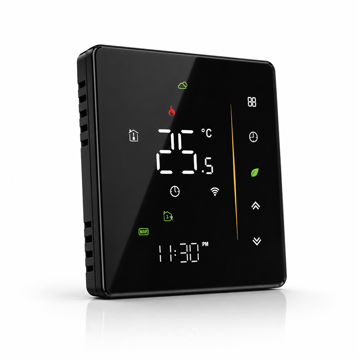 Black 2.5D glass thermostat with LED temperature display