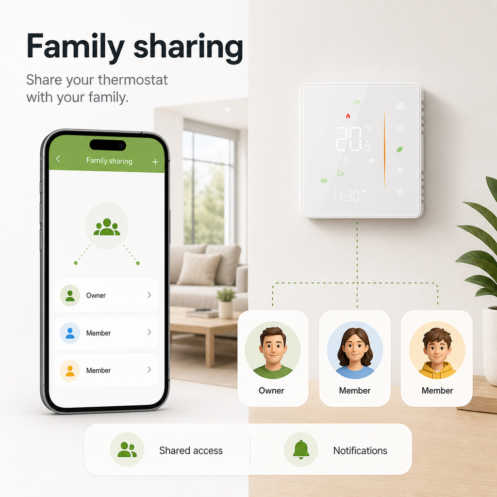 Family sharing access for smart thermostat control