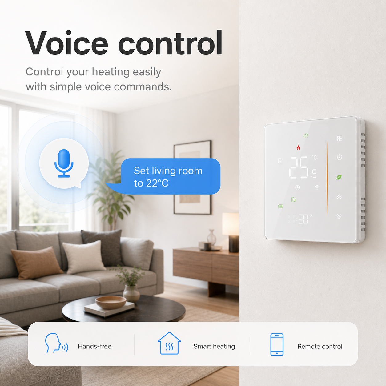Generic voice control scene for adjusting thermostat temperature
