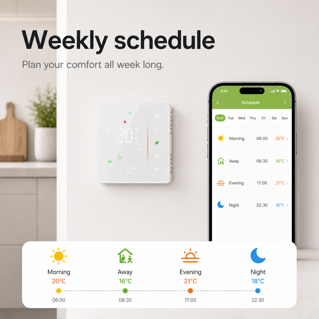 Weekly heating schedule interface for thermostat control