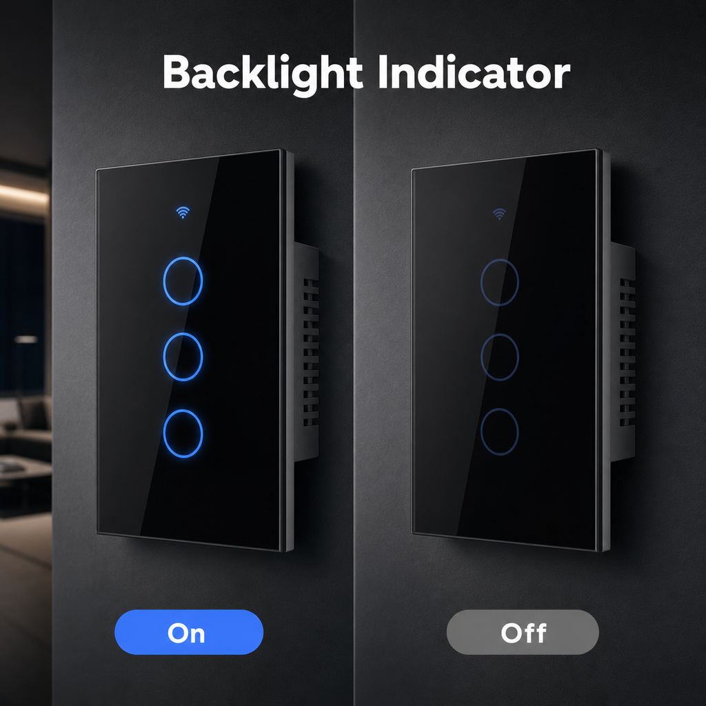 Backlight indicator on and off comparison for black glass touch switch