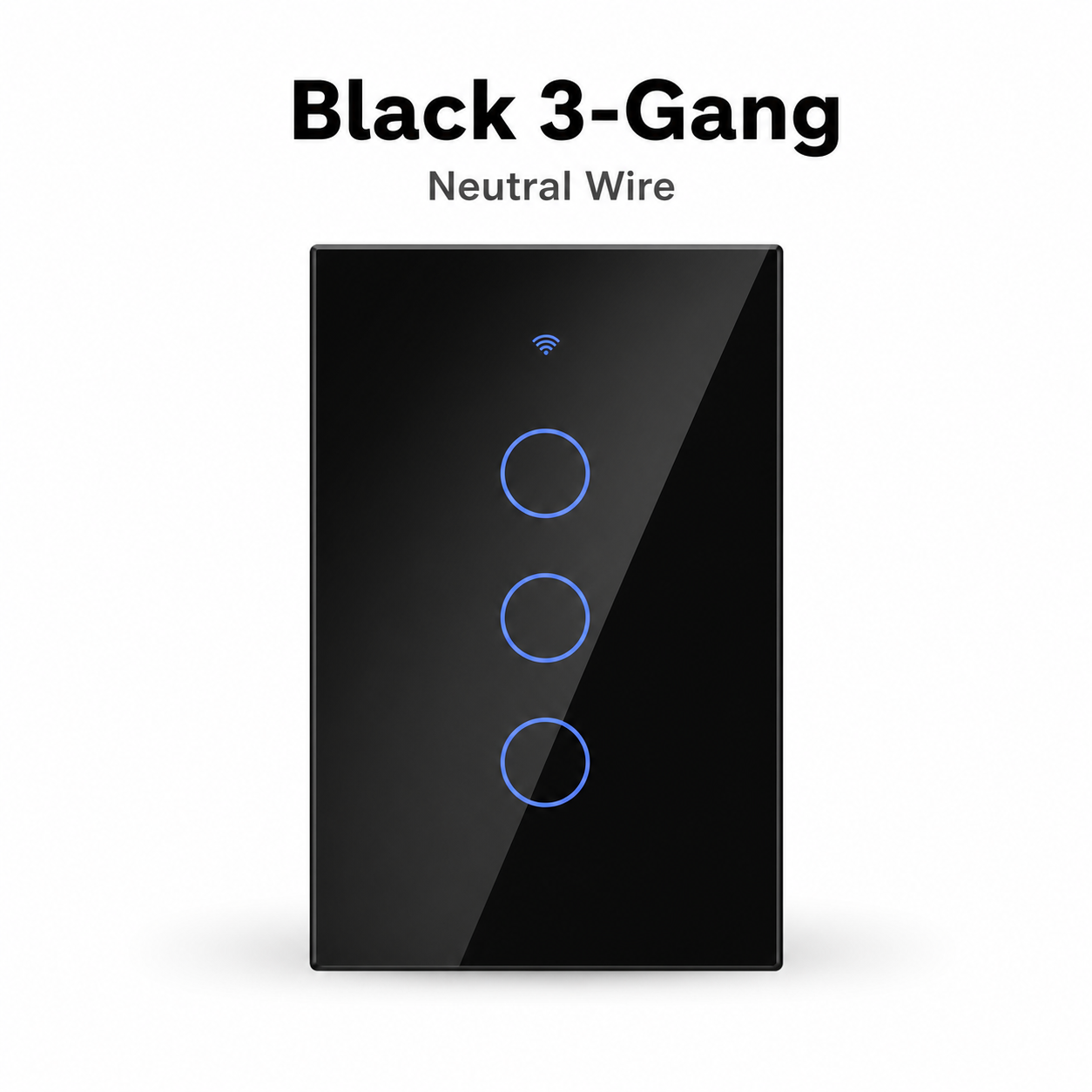 Black 3-gang glass touch switch studio packshot