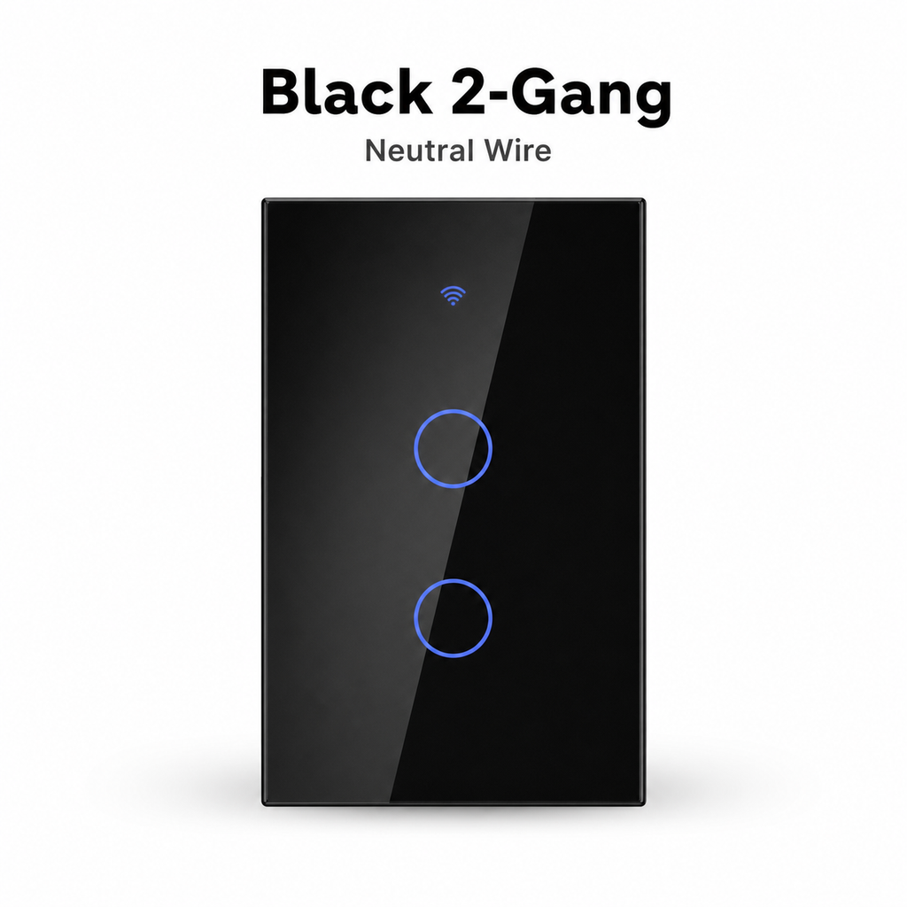 Black 2-gang glass touch switch studio packshot