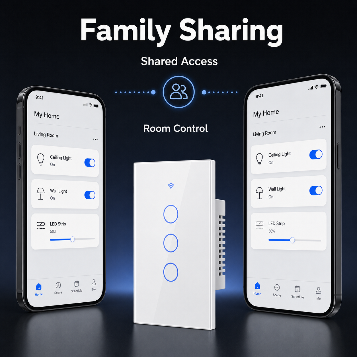 Family sharing app access image for Zigbee glass touch switch