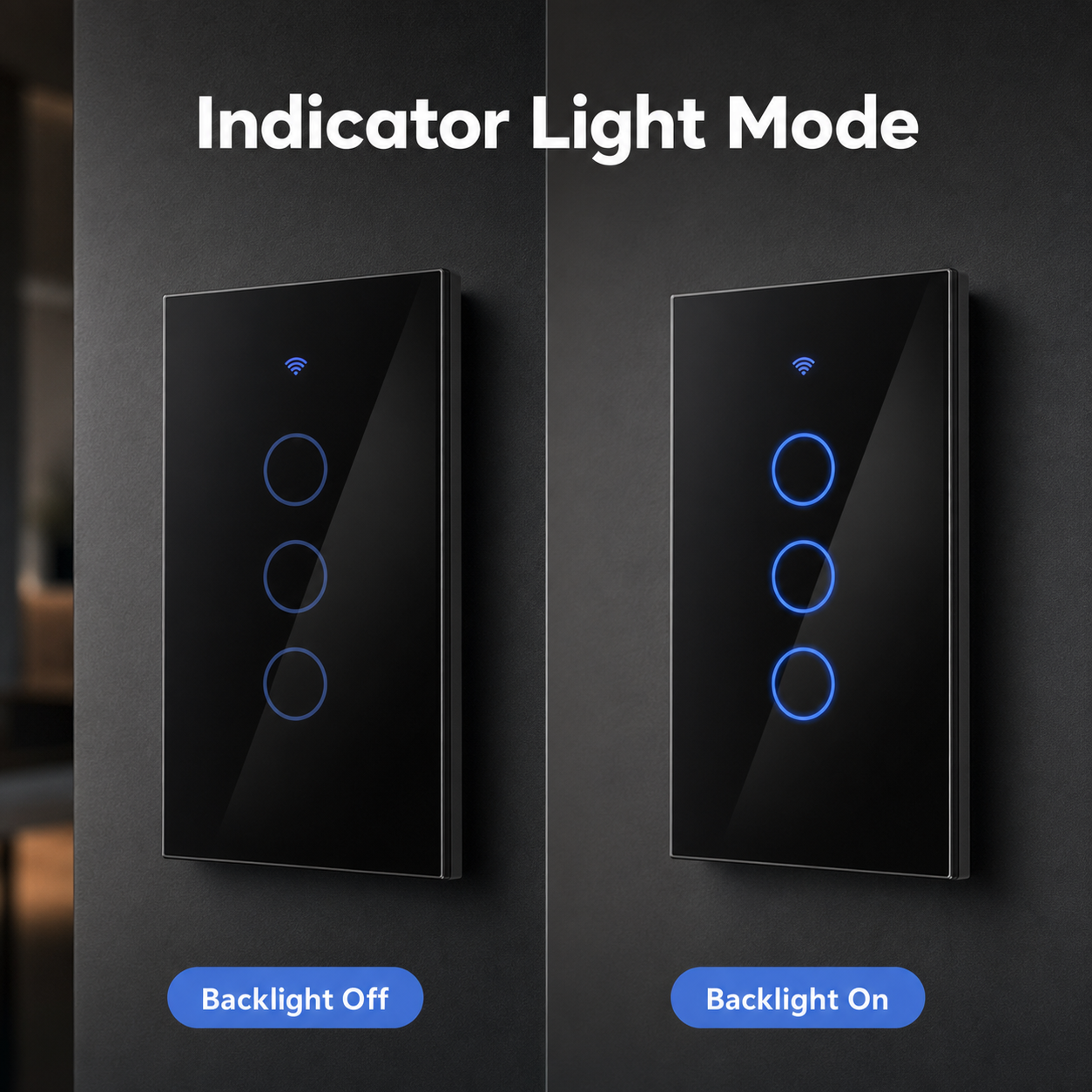 Indicator light mode on black glass touch switch