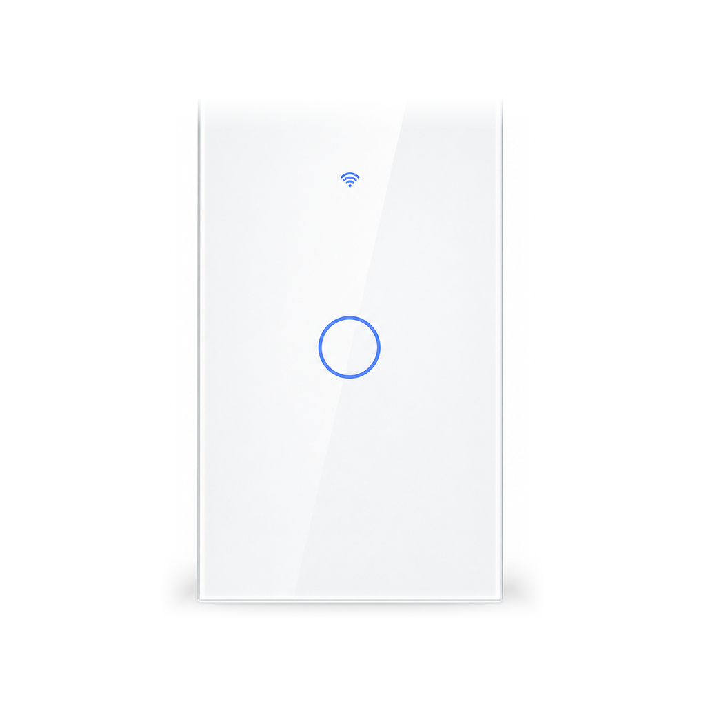 NeoSwitch Glass Comfort interrupteur tactile ZigBee 1 touche blanc sur fond blanc