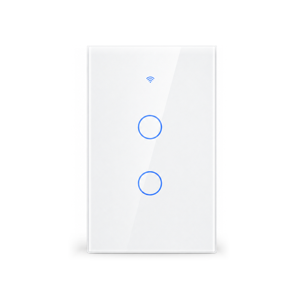 NeoSwitch Glass Comfort interrupteur tactile ZigBee 2 touches blanc sur fond blanc