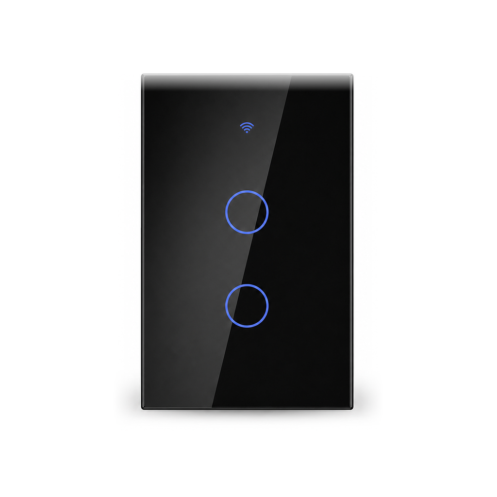 NeoSwitch Glass Comfort interrupteur tactile ZigBee 2 touches noir sur fond blanc