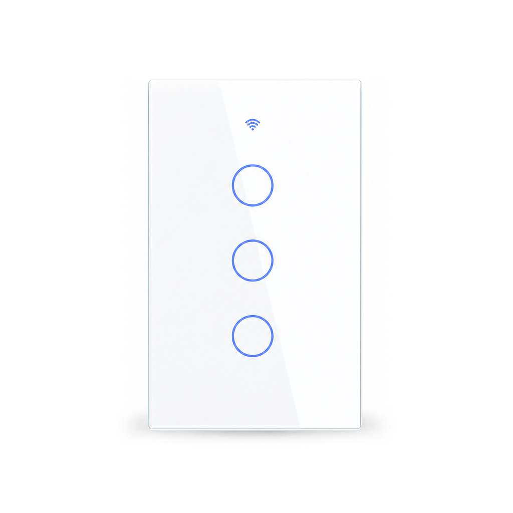 NeoSwitch Glass Comfort interrupteur tactile ZigBee 3 touches blanc sur fond blanc