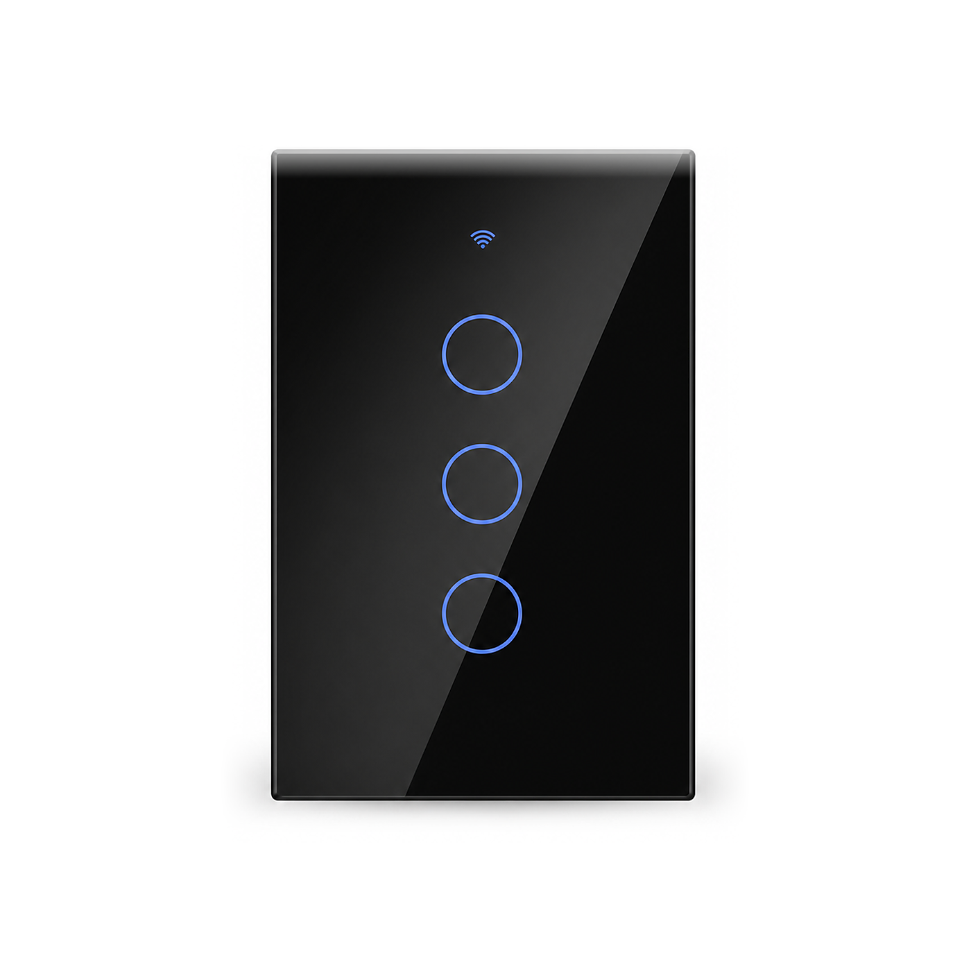NeoSwitch Glass Comfort interrupteur tactile ZigBee 3 touches noir sur fond blanc