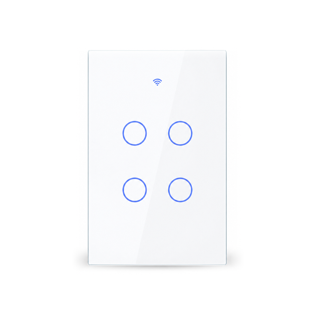 NeoSwitch Glass Comfort interrupteur tactile ZigBee 4 touches blanc sur fond blanc