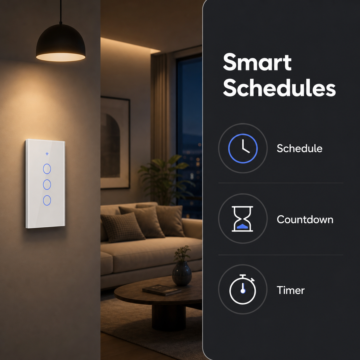 Smart schedule feature image for Zigbee glass touch switch