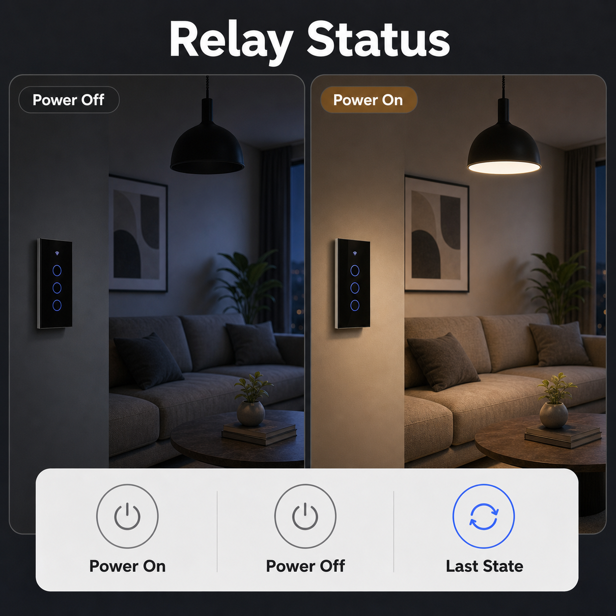 Relay status settings image for Zigbee glass touch switch