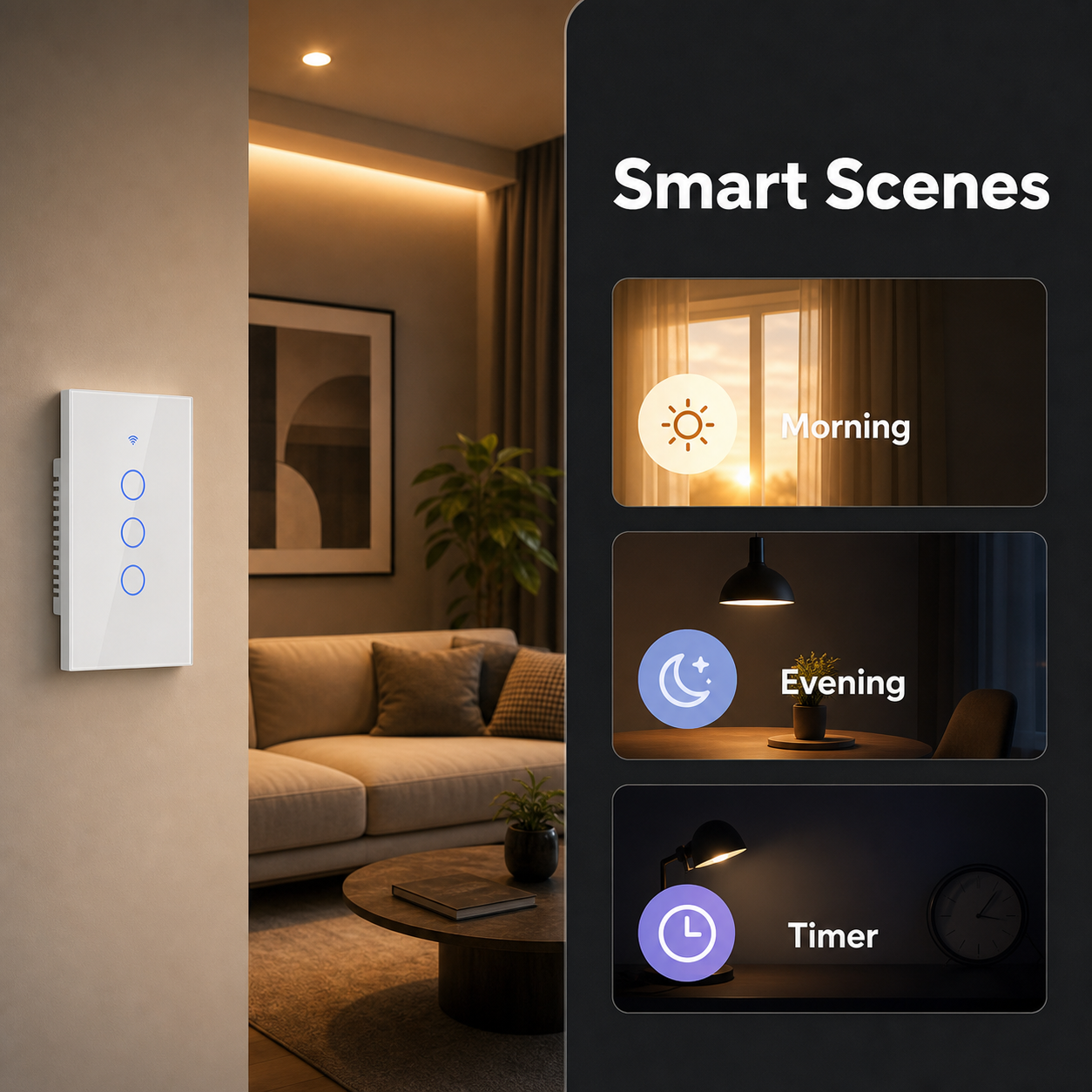 Smart scene scheduling image for glass touch switch