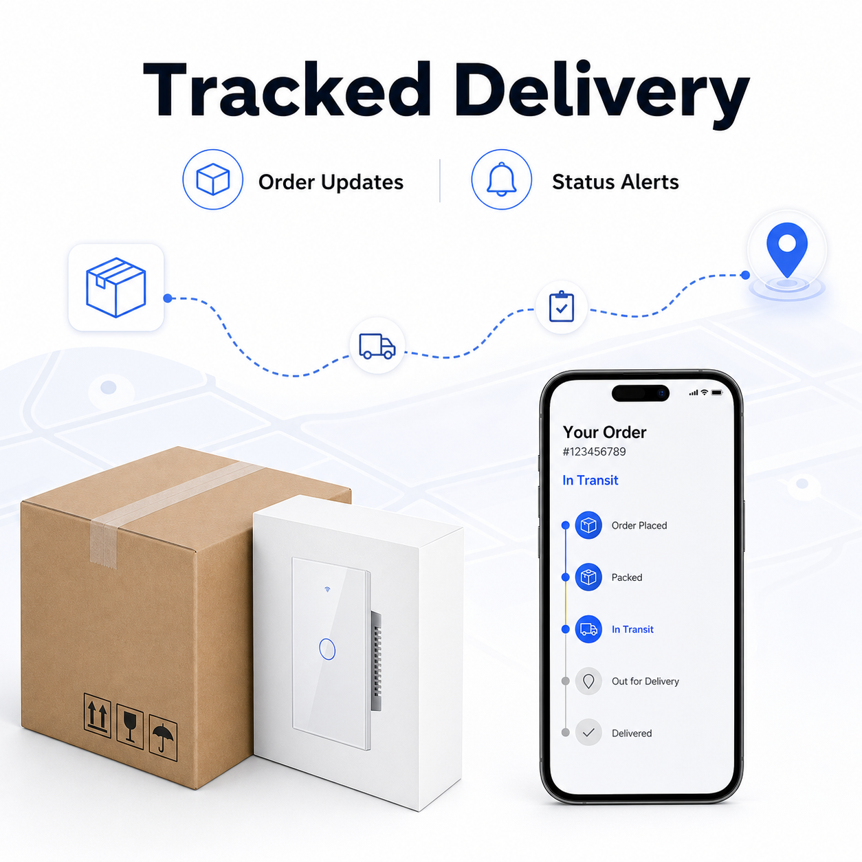 Tracked delivery update image for glass touch switch order