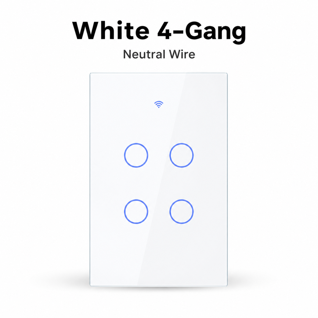 White 4-gang glass touch switch studio packshot