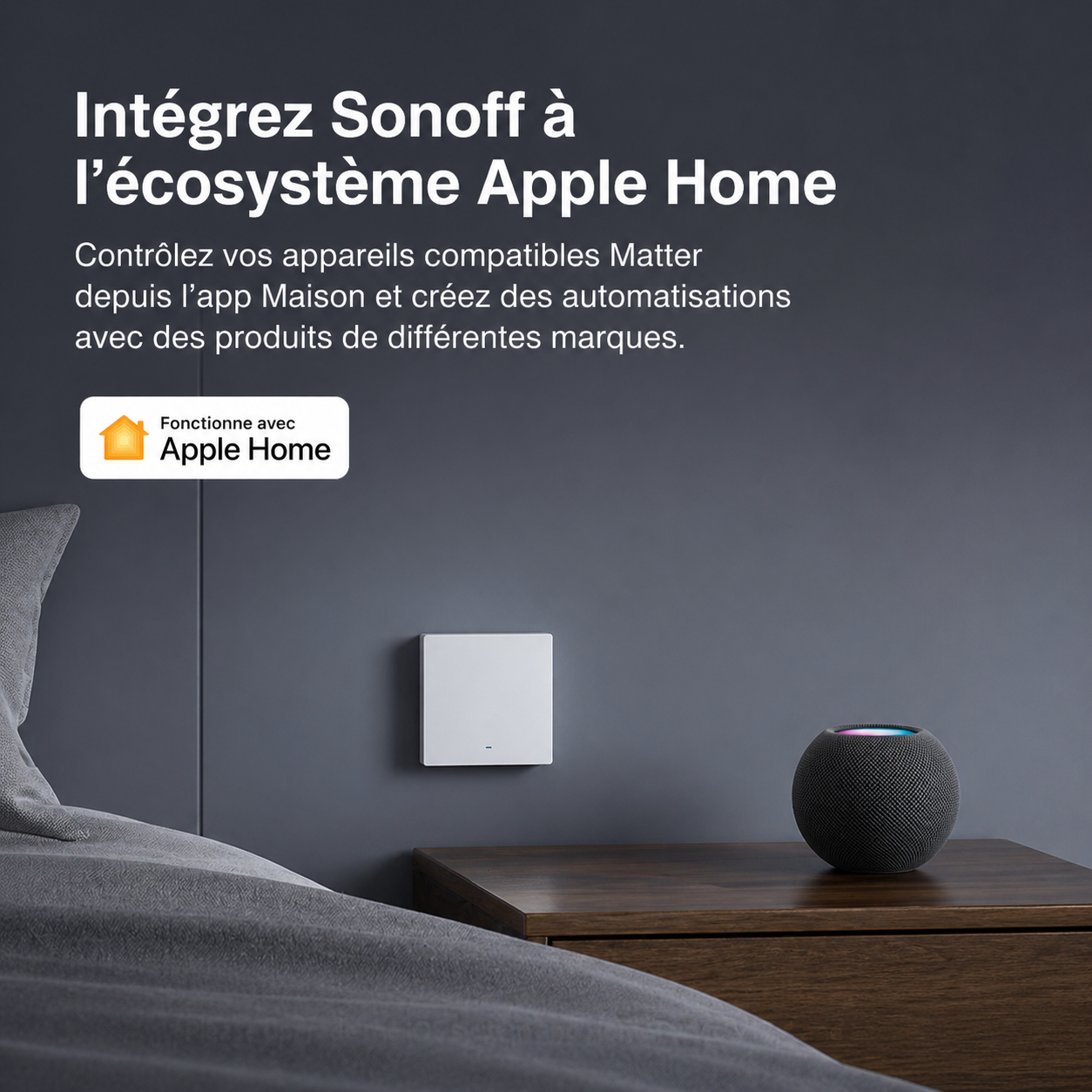 NéoSwitch M5 Matter Pro intégré à Apple Home via le protocole Matter pour automatiser les lumières avec Sonoff.
