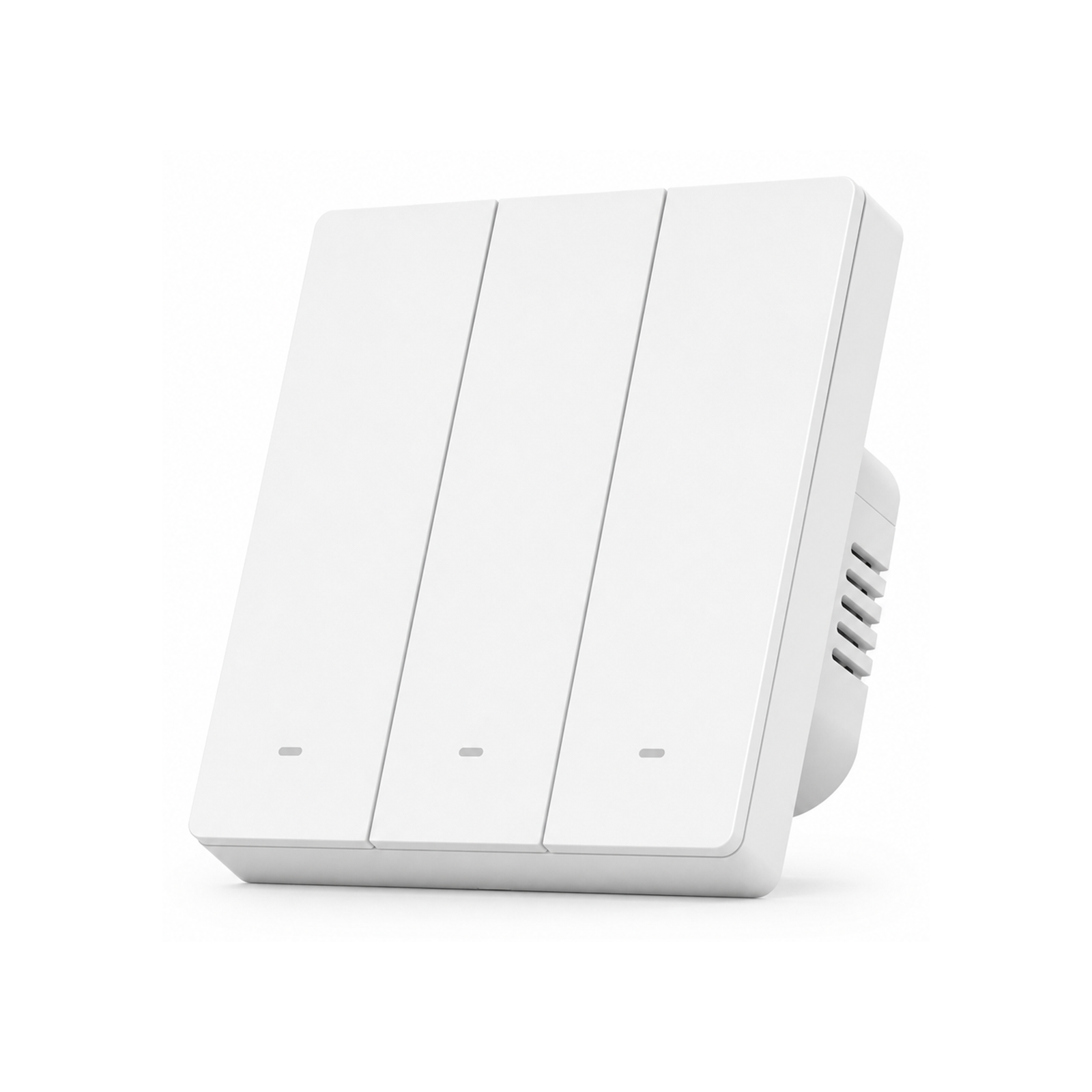 Interrupteur mécanique NéoSwitch M5 Matter Pro format 86 trois canaux sur fond blanc.