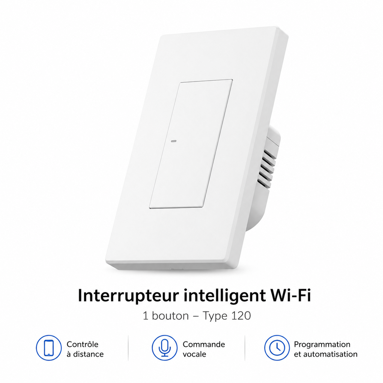 NéoSwitch M5 Matter Pro, interrupteur intelligent Wi-Fi 1 bouton au format Type 120 avec contrôle à distance et commande vocale.