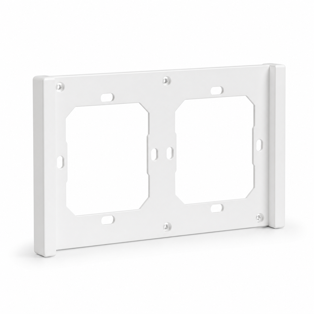 White two-gang wall frame accessory for NéoSwitch M5 Matter Pro