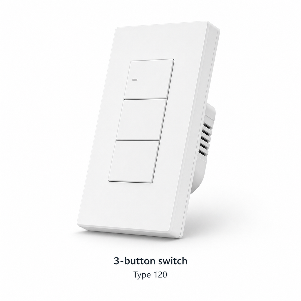 Three-button Type 120 variant of NéoSwitch M5 Matter Pro US wall switch