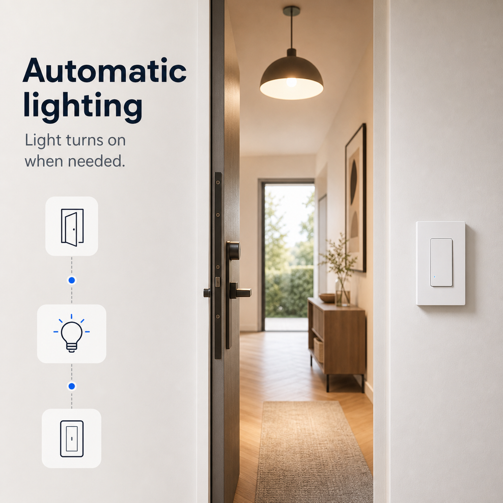 Automatic lighting scene with NéoSwitch M5 Matter Pro US wall switch