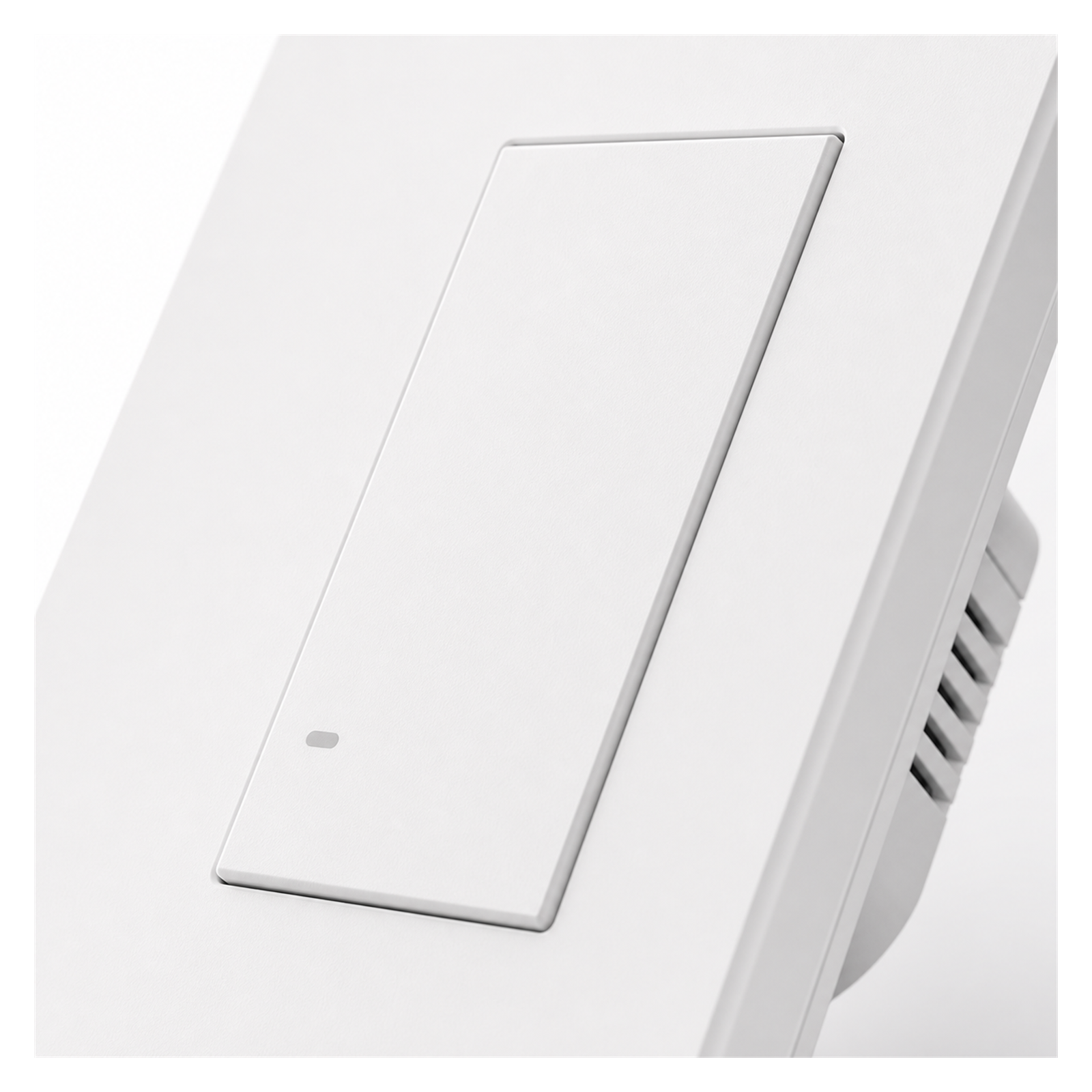 Détail de la touche de l’interrupteur mural NéoSwitch M5 Matter Pro US blanc sur fond blanc.