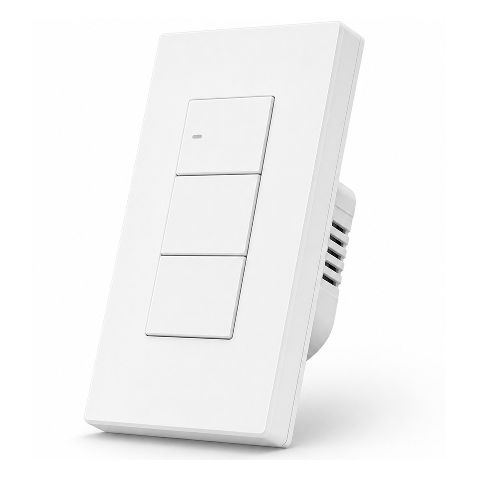 Interrupteur mural NéoSwitch M5 Matter Pro US blanc trois canaux sur fond blanc.