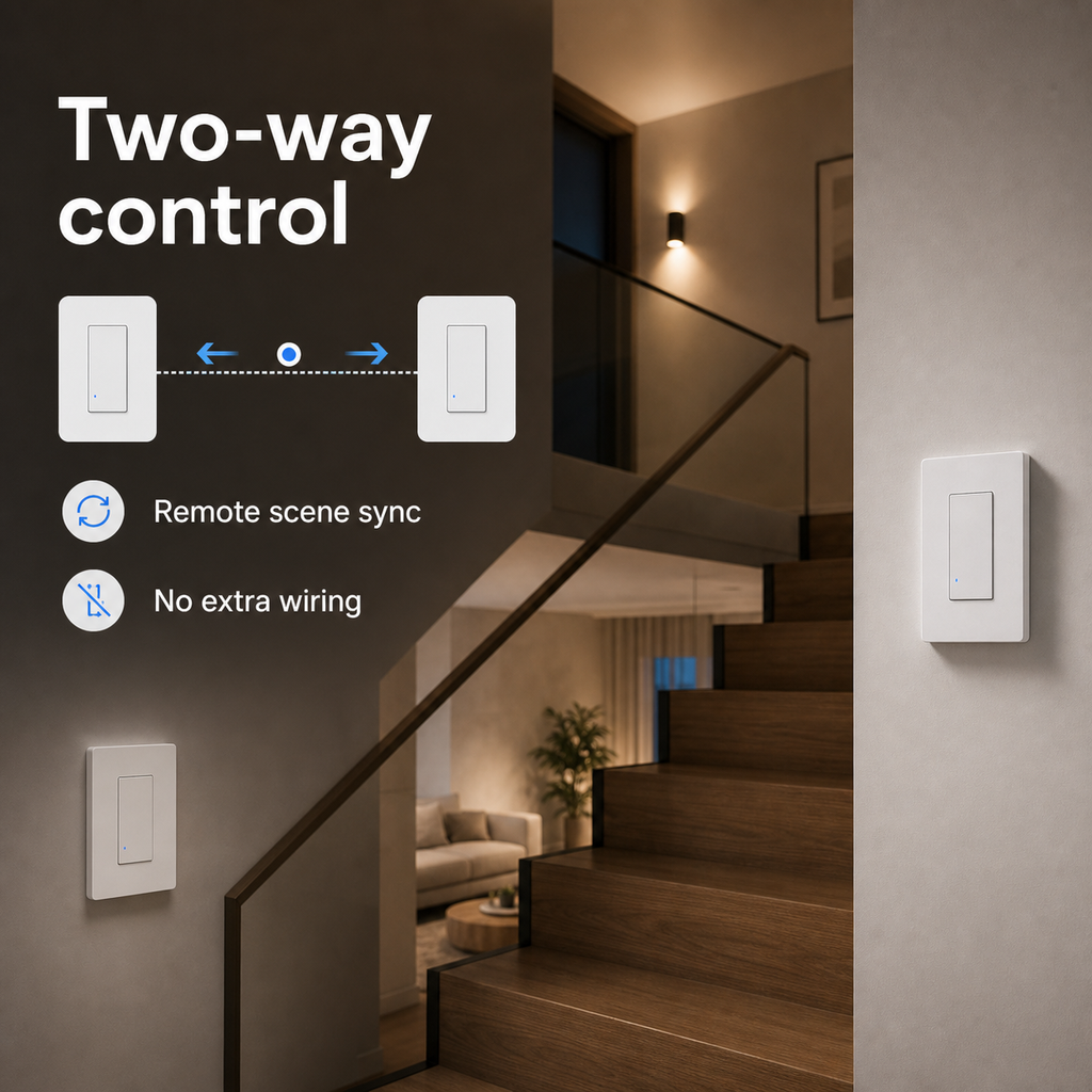 Two-way control scene for NéoSwitch M5 Matter Pro US smart wall switch