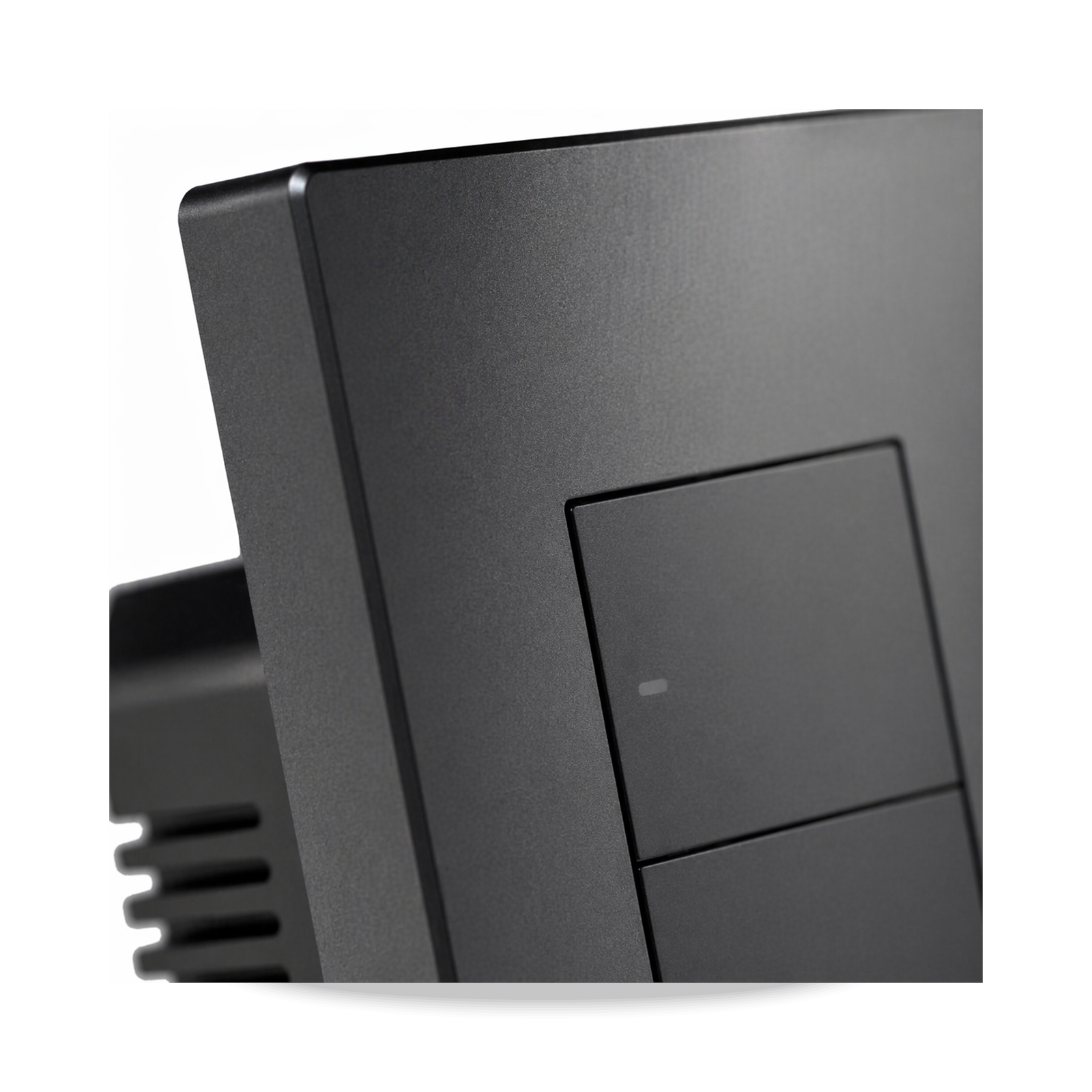 Détail du bouton mécanique gris du NéoSwitch M5 Pro US sur fond blanc.
