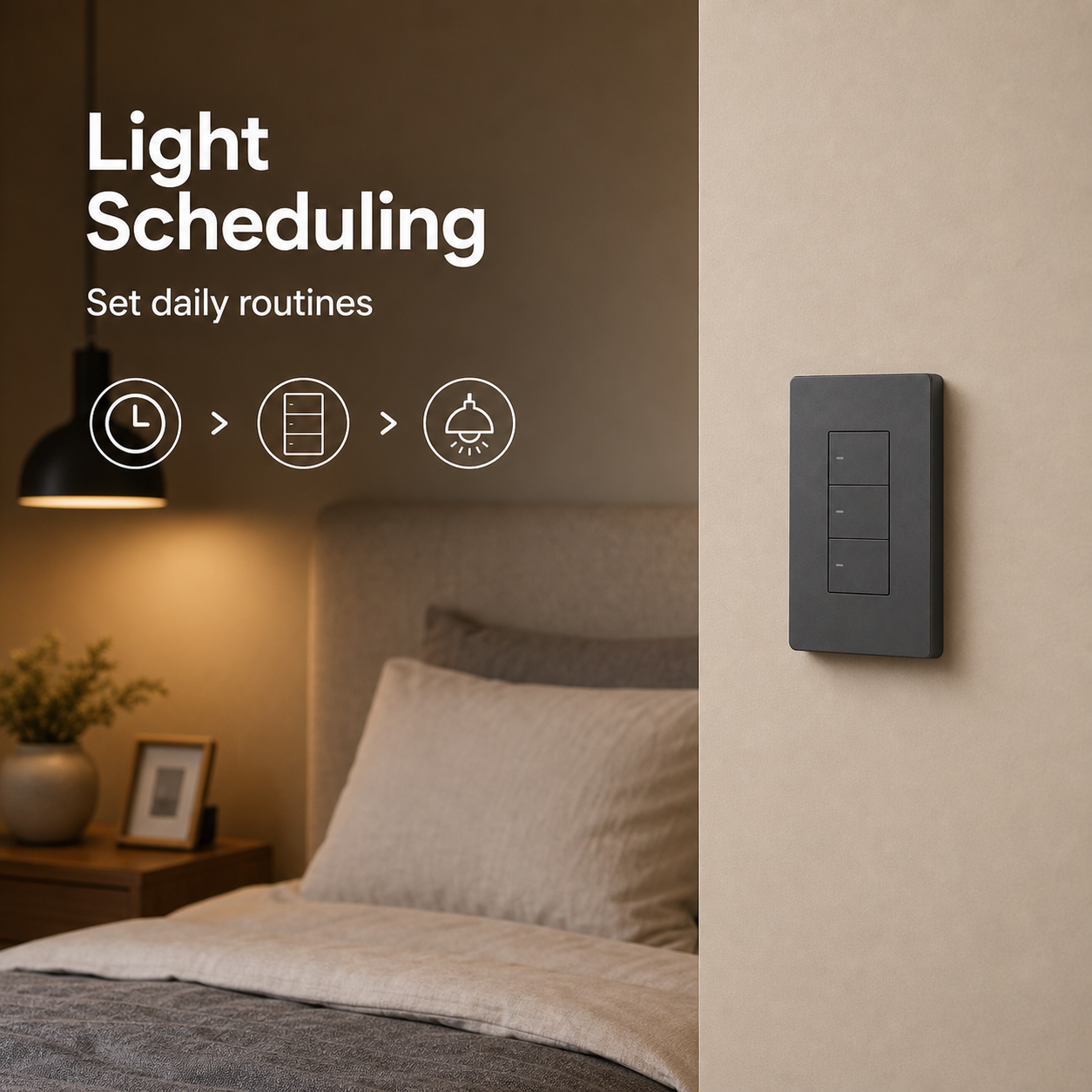 Light scheduling bedroom scene with NéoSwitch M5 Pro smart wall switch