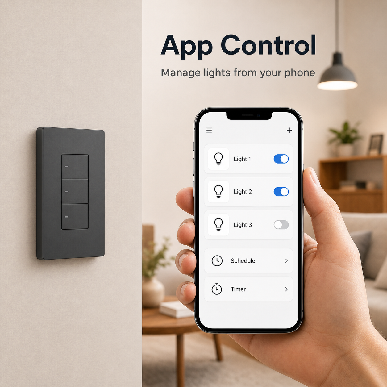 Mobile app control scene for NéoSwitch M5 Pro smart wall switch