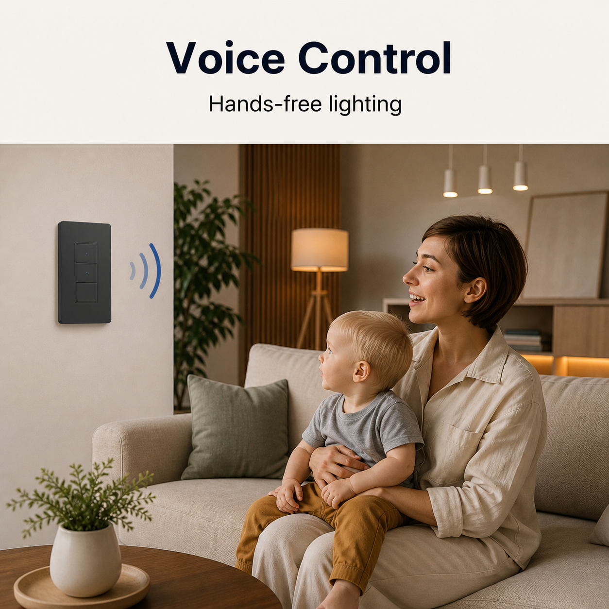 Voice control lifestyle scene with NéoSwitch M5 Pro smart wall switch