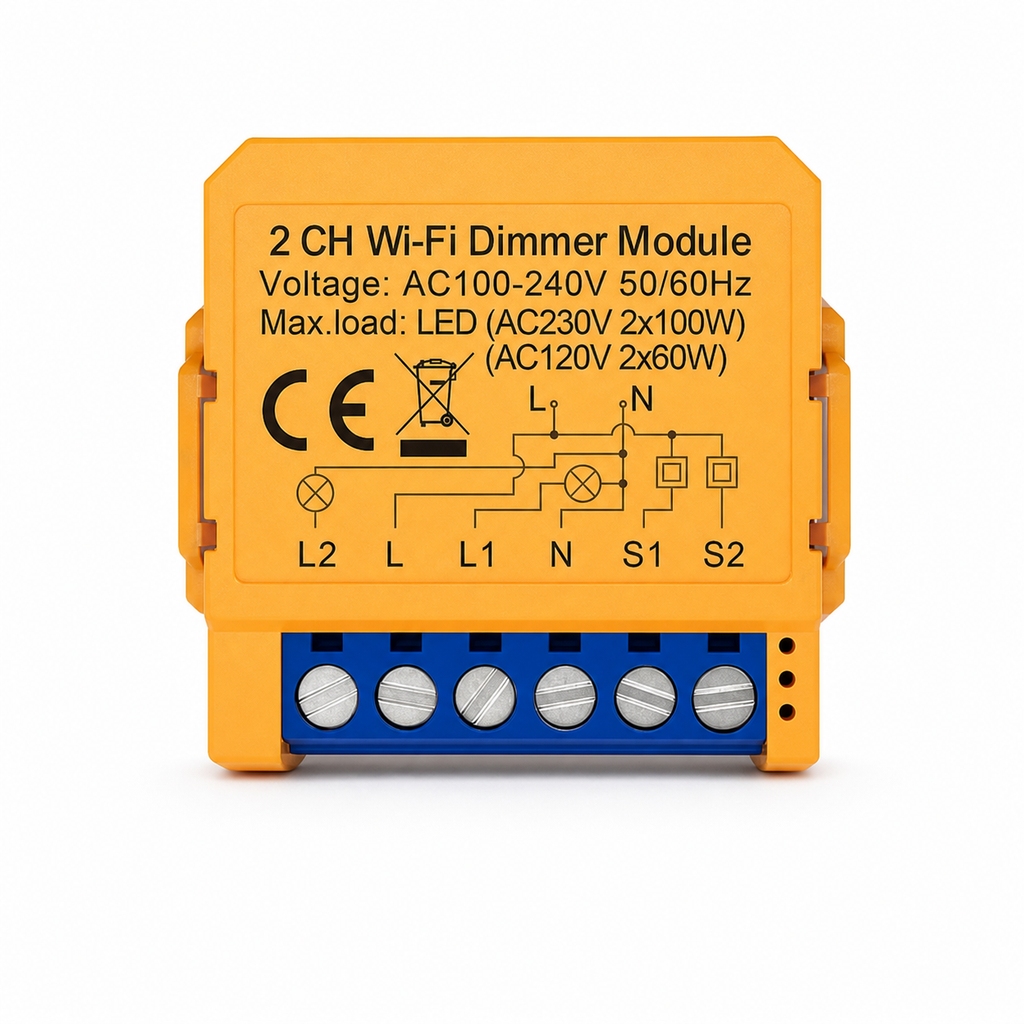 NéoSwitch Mini Essential Wi-Fi 2 gang dimmer module on white