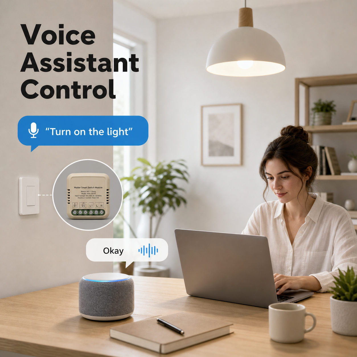 Generic voice assistant control for relay module lighting