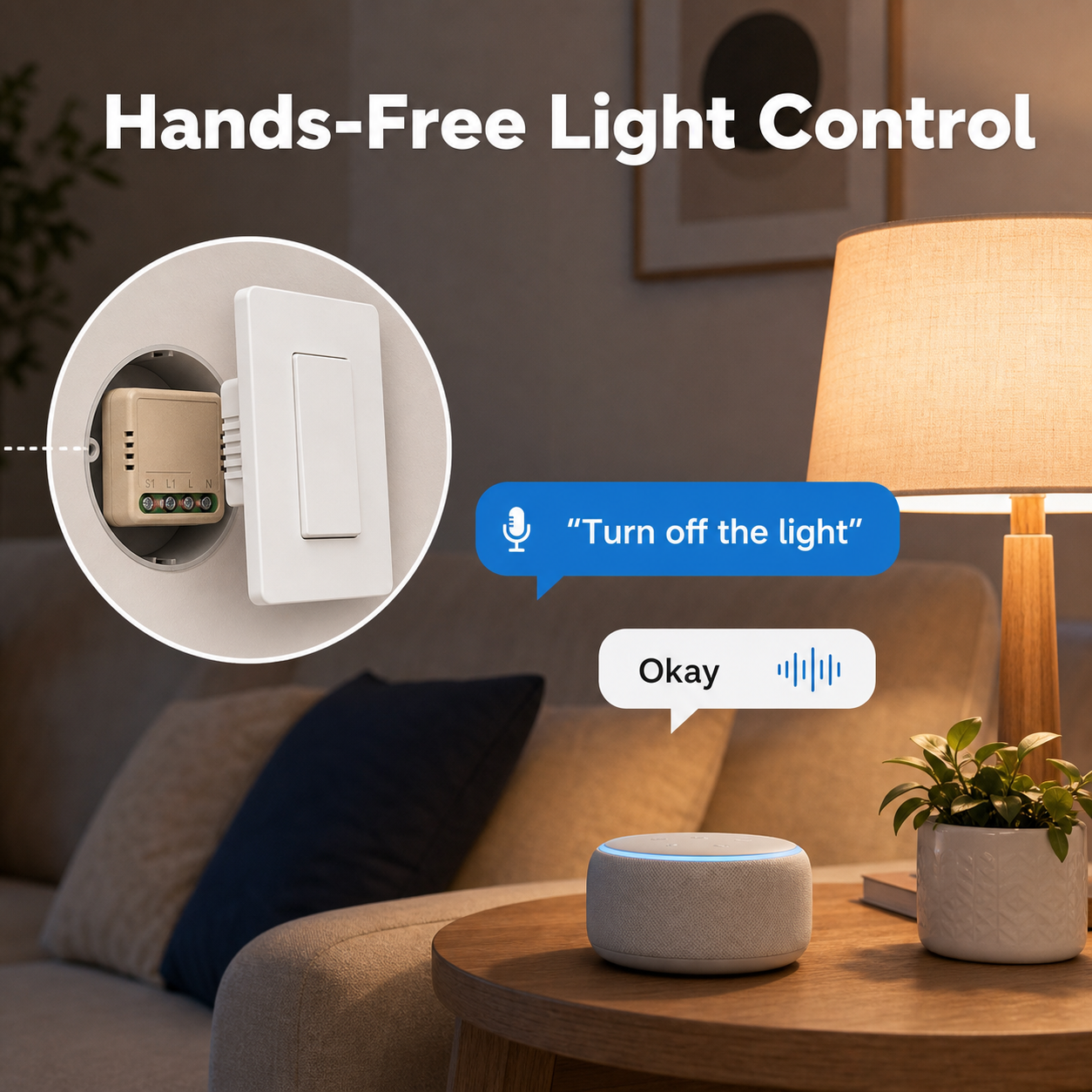 Hands-free light control scene with generic voice assistant