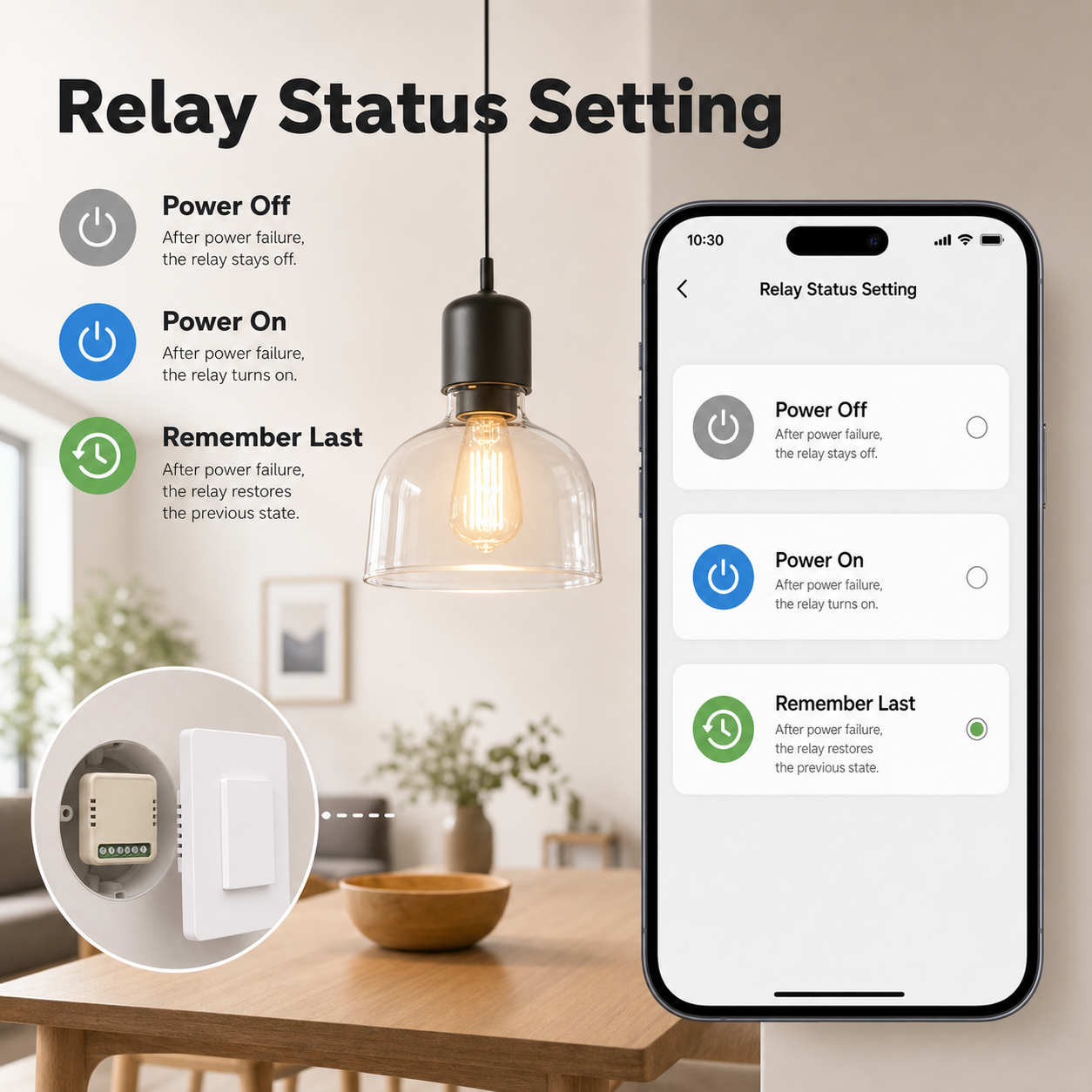 Relay status setting options in generic app interface