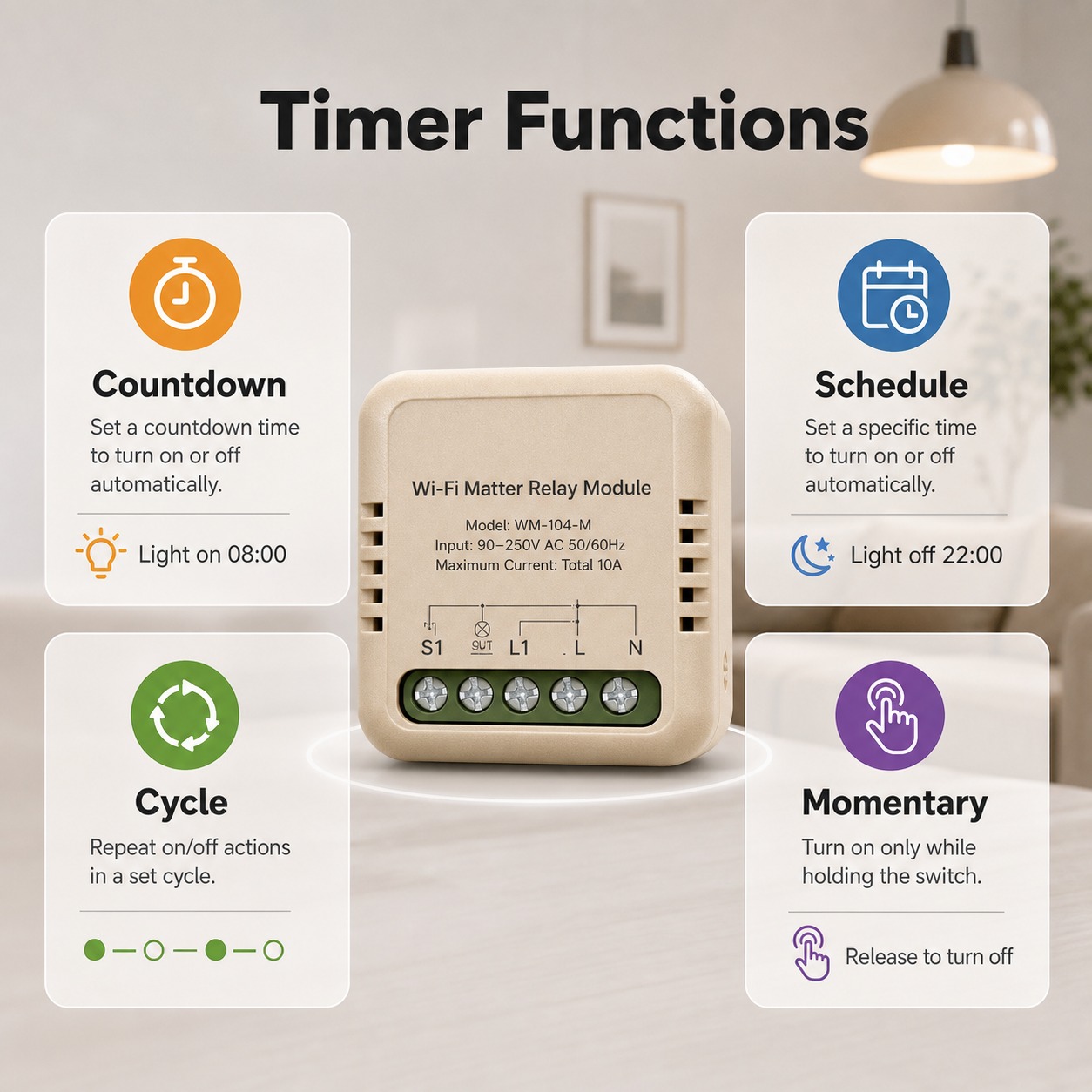 Timer functions for WiFi Matter relay module light control
