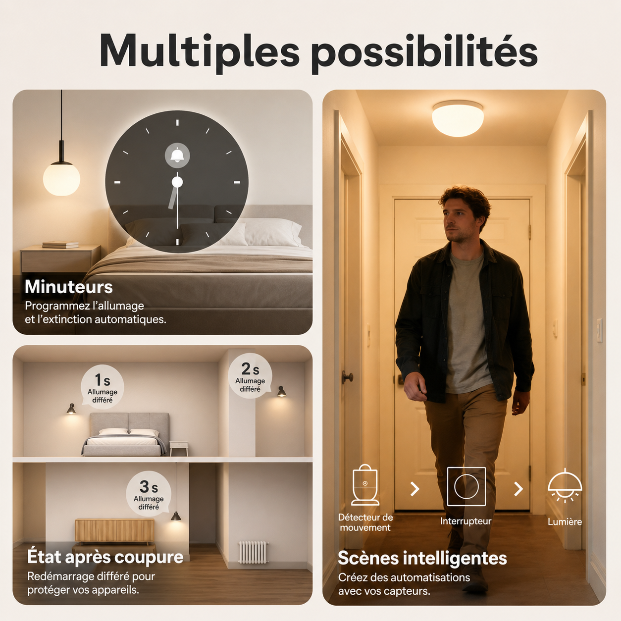 NéoSwitch Orb-Matter Dual Pro, multiples possibilités avec minuteurs, état après coupure et scènes intelligentes.