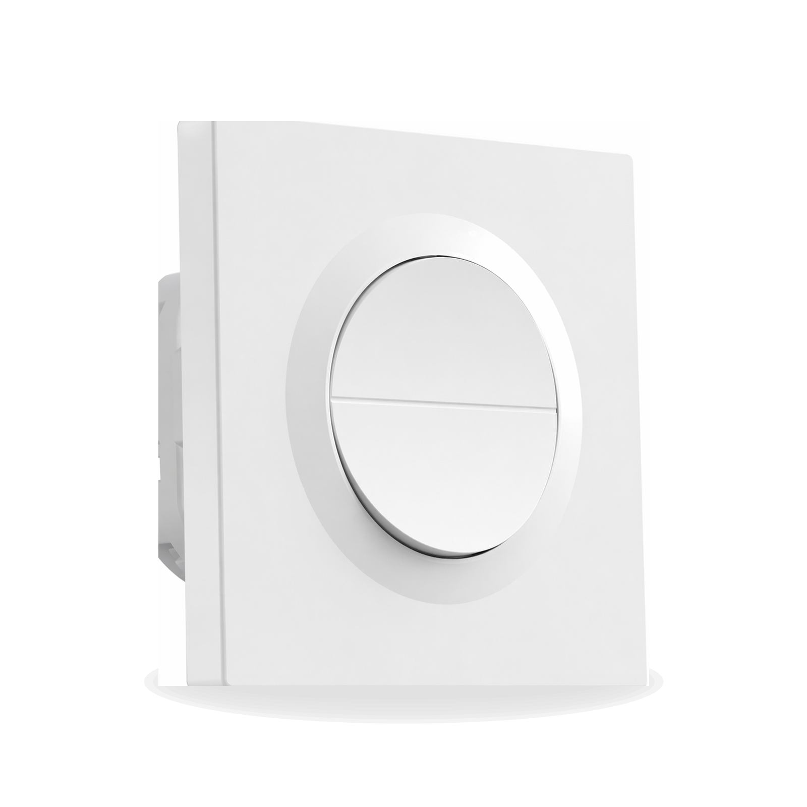 Commutateur double canal Matter NéoSwitch Orb-Matter Dual Pro blanc en vue angle avec façade ronde sur fond studio blanc.