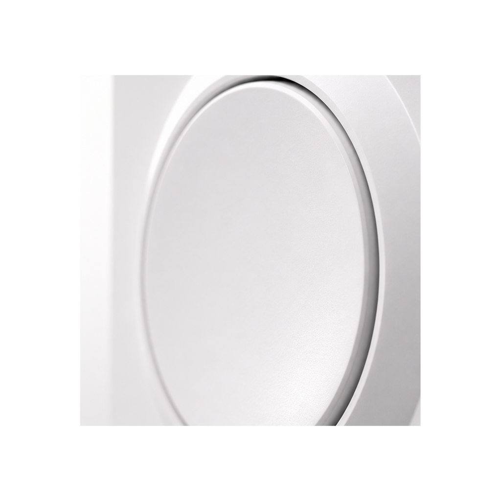 Détail de la bague et du bouton rond du commutateur connecté Matter NéoSwitch Orb-Matter Pro blanc sur fond studio blanc.